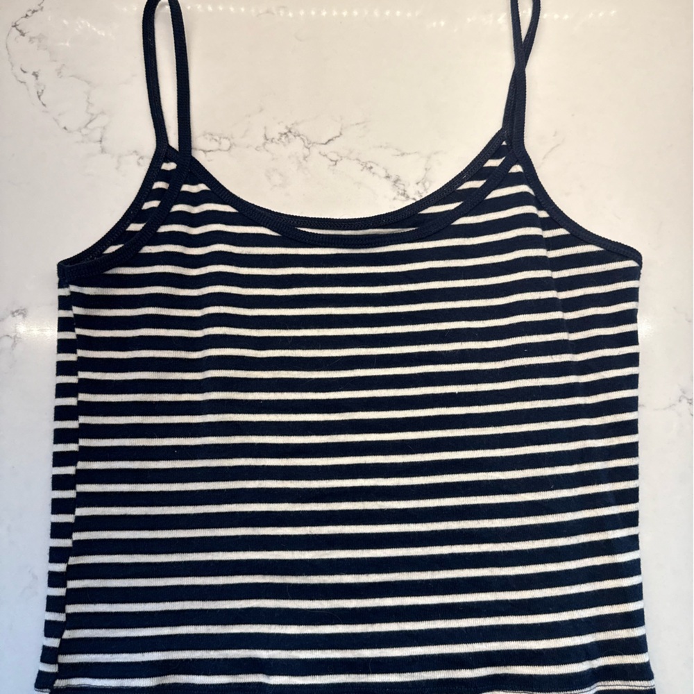 Brandy Melville Navy and White Striped Tank Top
